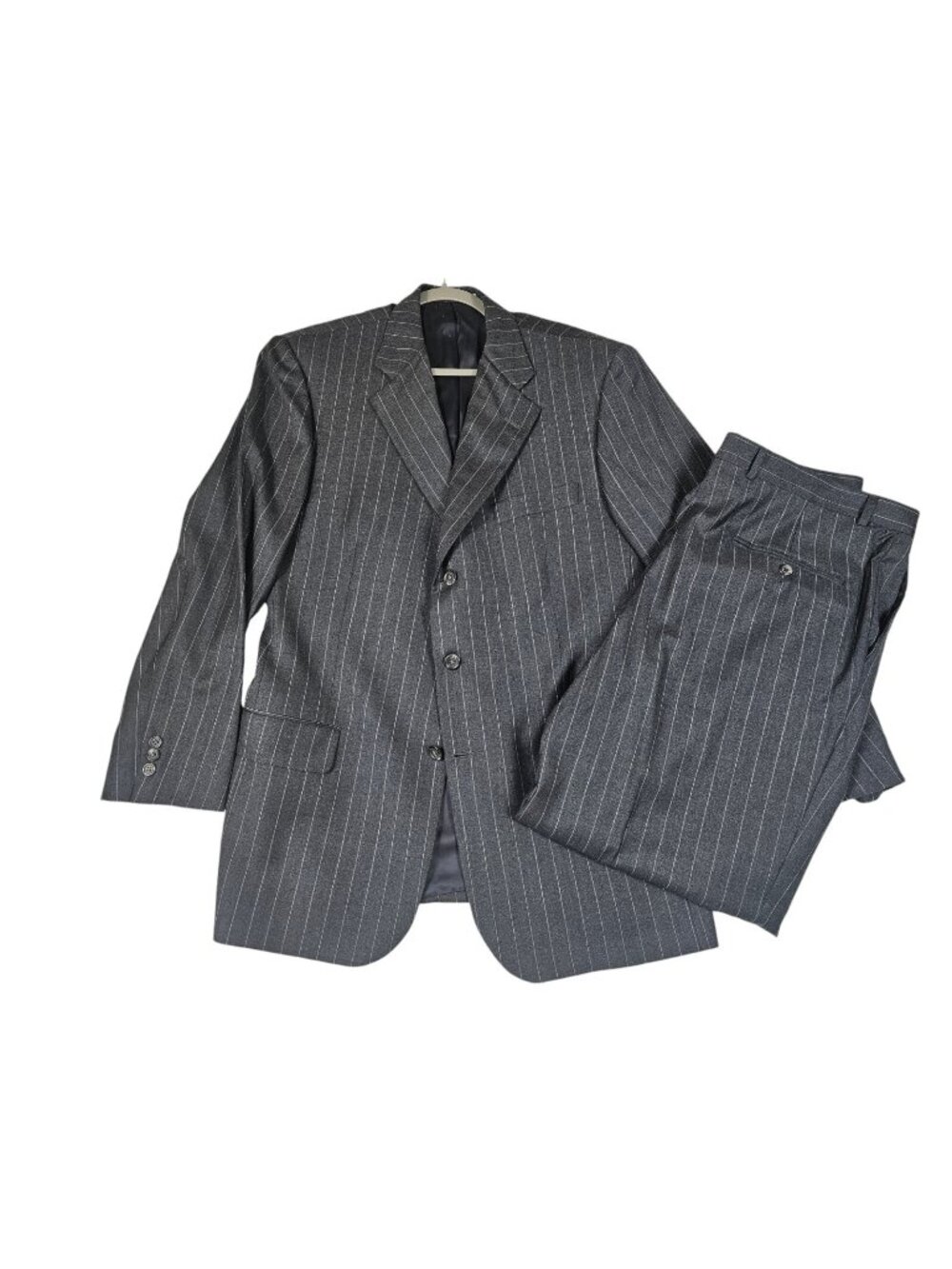 Hickey Freeman Men's 41L Suit Charcoal Gray Pinstripe 3 Button Wool Flat Front